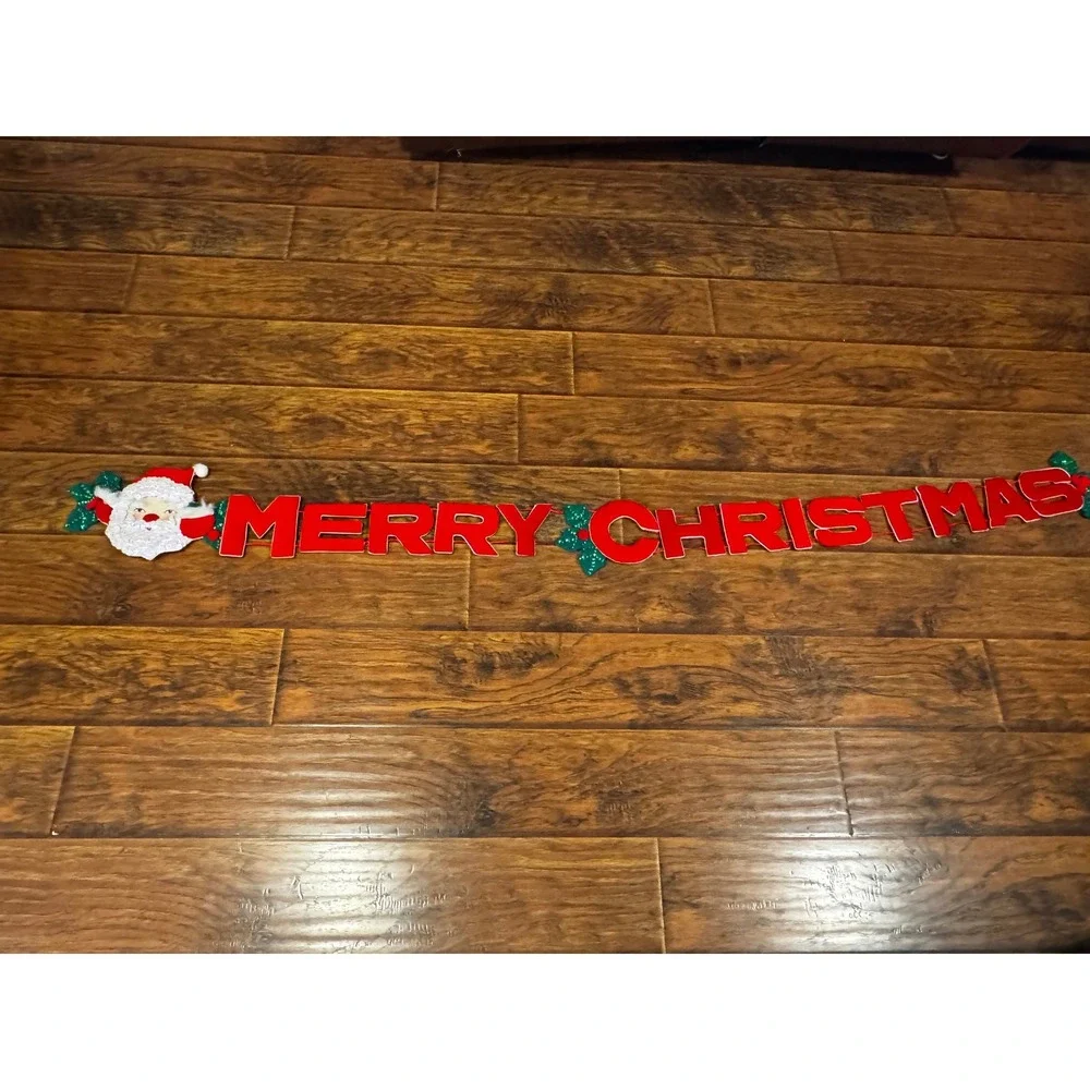 Vintage Kitshmas Red Velvet Santa Claus Christmas Garland Sequined Beaded 70s